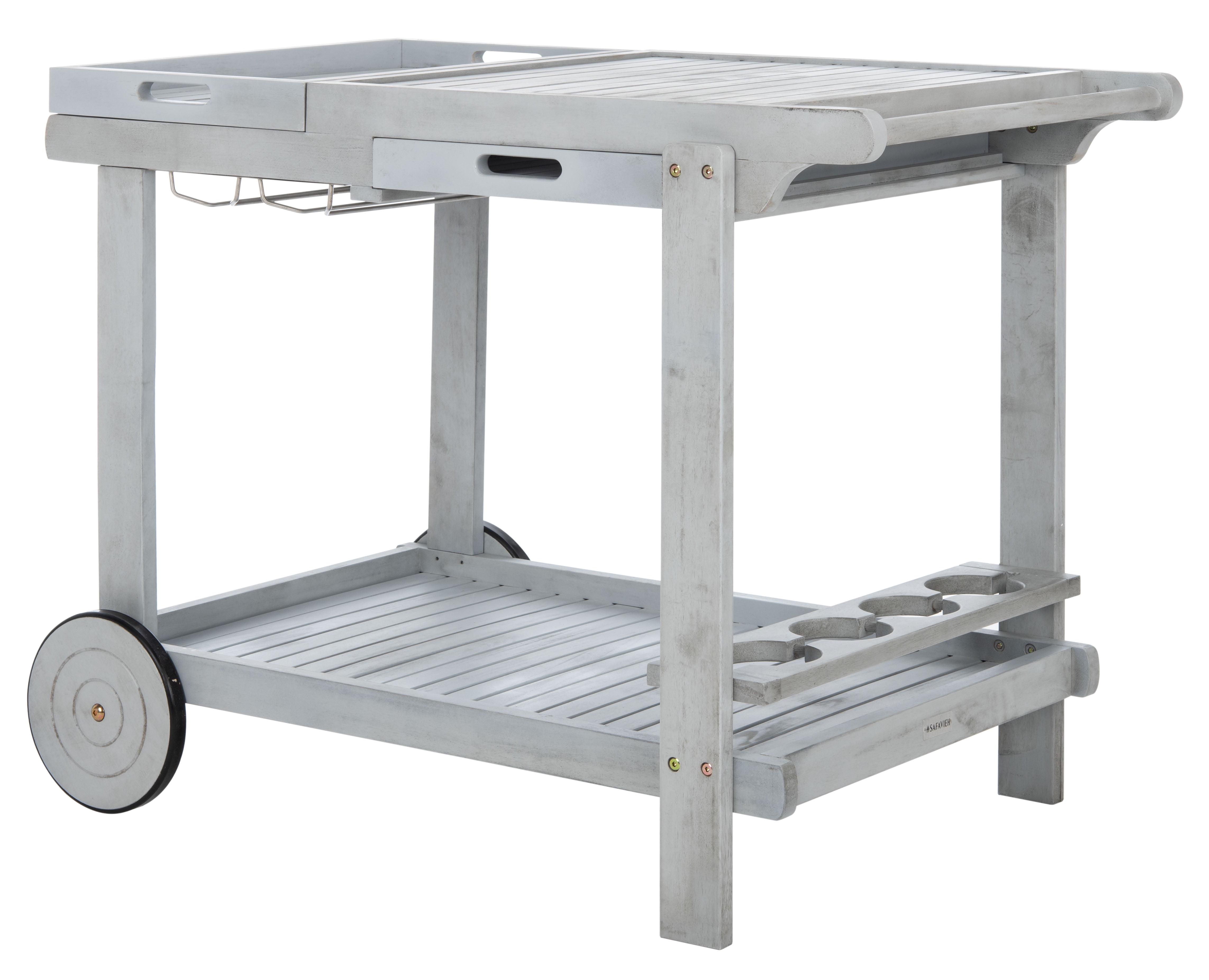 Gray Acacia Wood Outdoor Tea Trolley with Storage