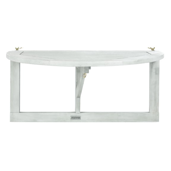 Safavieh Outdoor Collection 16.50" Wood Outdoor Dining Table with Balcony Hanging Half Table, Grey Wash (1 Piece)