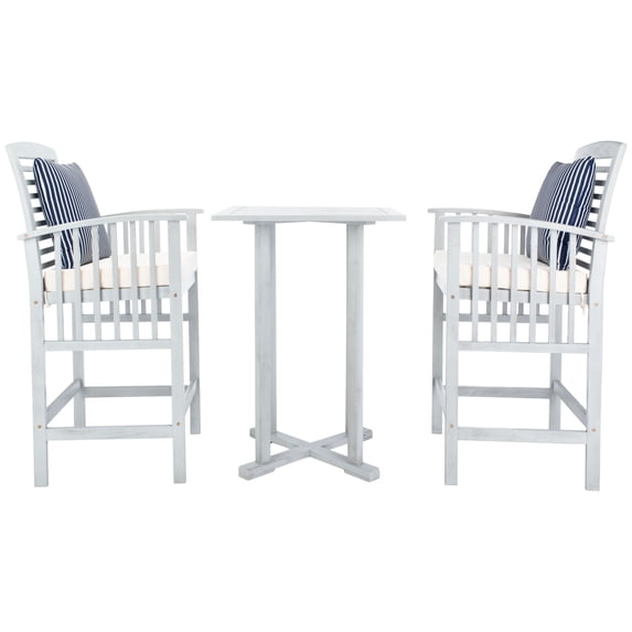 SAFAVIEH Outdoor Collection Pate 3-Piece Bar Table Bistro Set Grey/Beige/ Navy