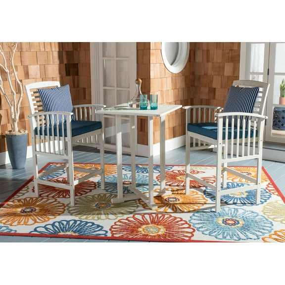 SAFAVIEH Outdoor Collection Pate 3-Piece Bar Table Bistro Set White/Navy/ Navy