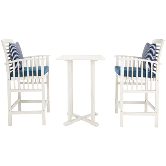 SAFAVIEH Outdoor Collection Pate 3-Piece Bar Table Bistro Set White/Navy/ Navy