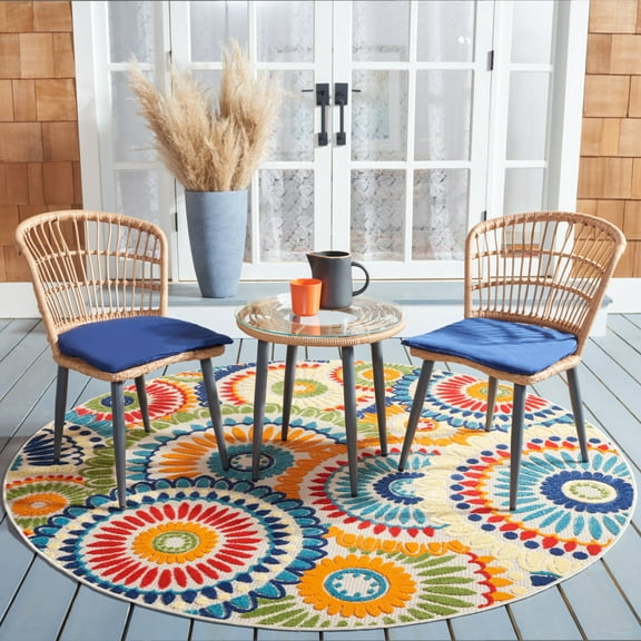 SAFAVIEH Outdoor Collection Prenza 3-Piece Lounger Set Natural/Navy