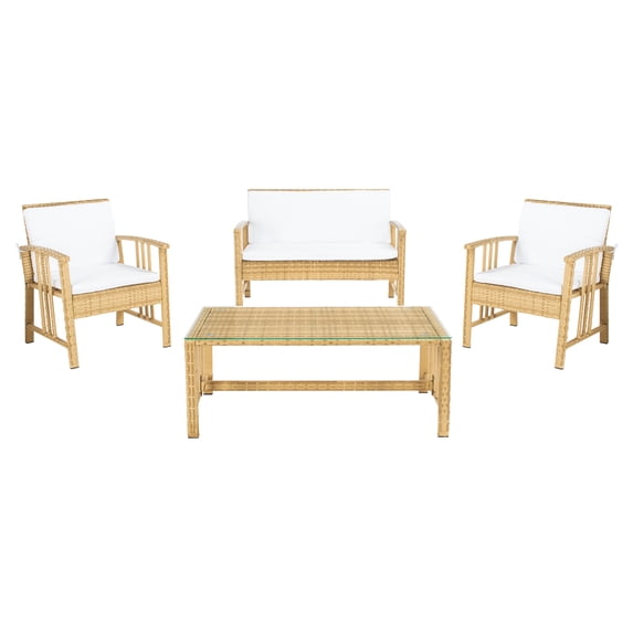 SAFAVIEH Outdoor Collection Reslor 4-Piece Patio Set Natural/White Cushion