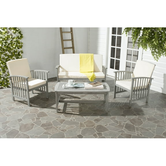 SAFAVIEH Outdoor Collection Rocklin 4-Piece Patio Set Grey Wash/Beige