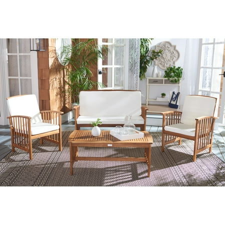 SAFAVIEH Outdoor Collection Rocklin 4-Piece Patio Set Natural/Beige