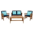 thumbnail image 1 of Safavieh Adult 4-Piece Wood Conversation Sets with Teal Accent Pillows, Teak Brown/Navy, 1 of 13