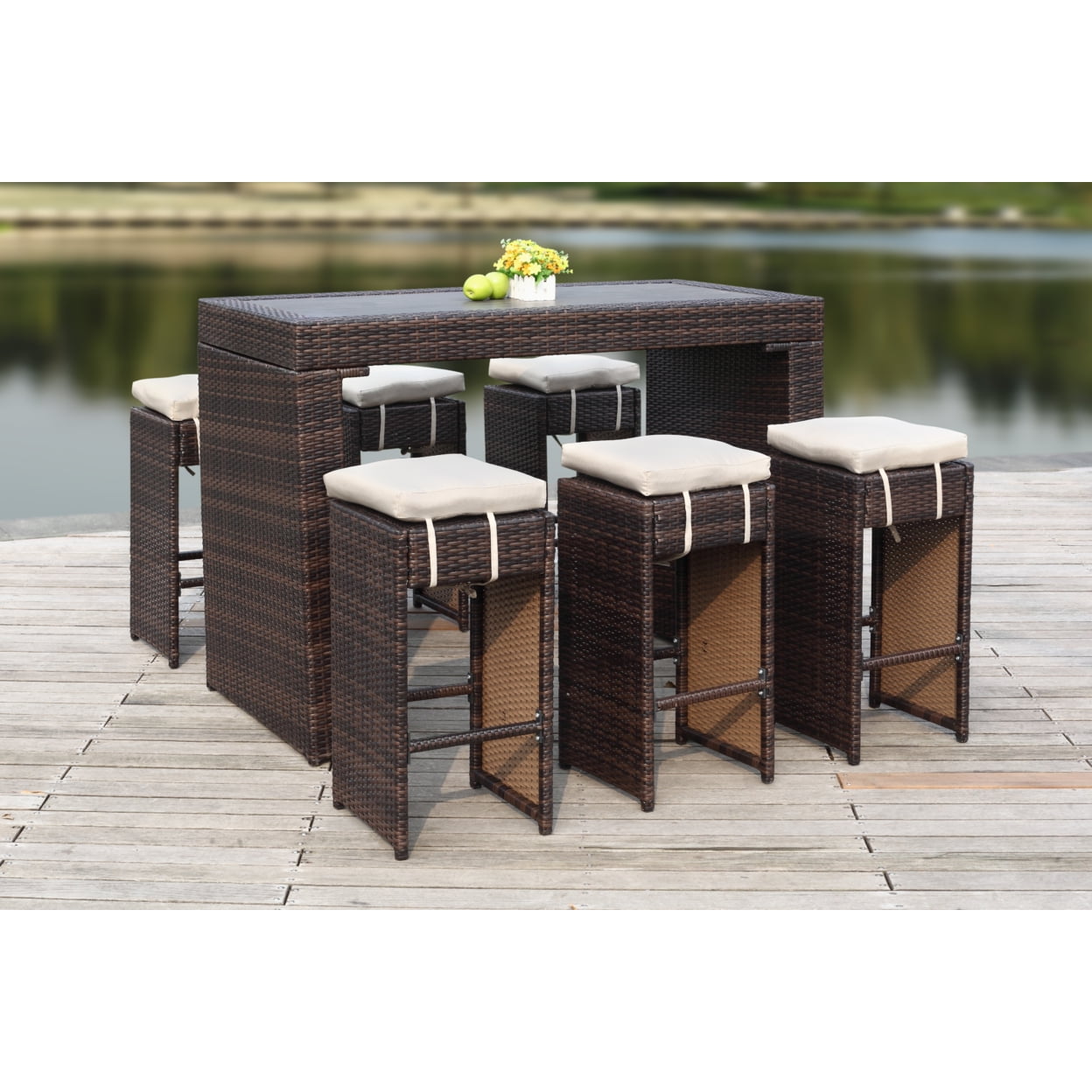 SAFAVIEH Outdoor Collection Sanders Outdoor Bar Set Brown Sand