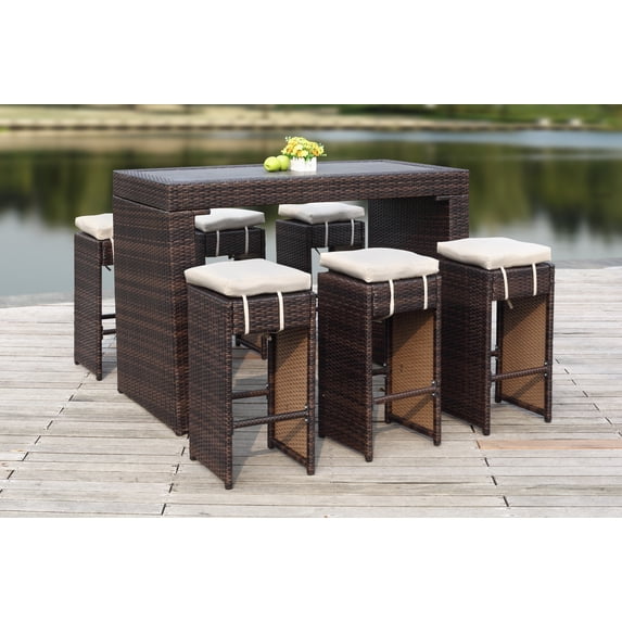 SAFAVIEH Outdoor Collection Sanders Outdoor Bar Set Brown/Sand