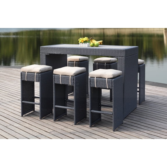 SAFAVIEH Outdoor Collection Sanders Outdoor Bar Set Titanium/Sand