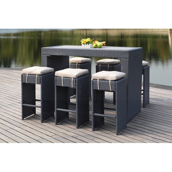 SAFAVIEH Outdoor Collection Sanders Outdoor Bar Set Titanium/Sand