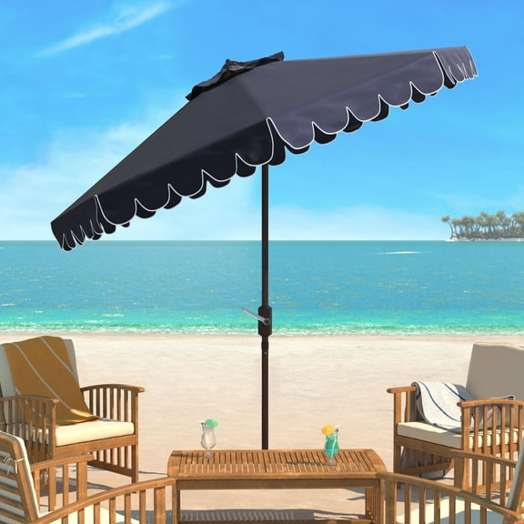 Safavieh Venice 9' Market Crank Tilt Patio Umbrella, Navy/White