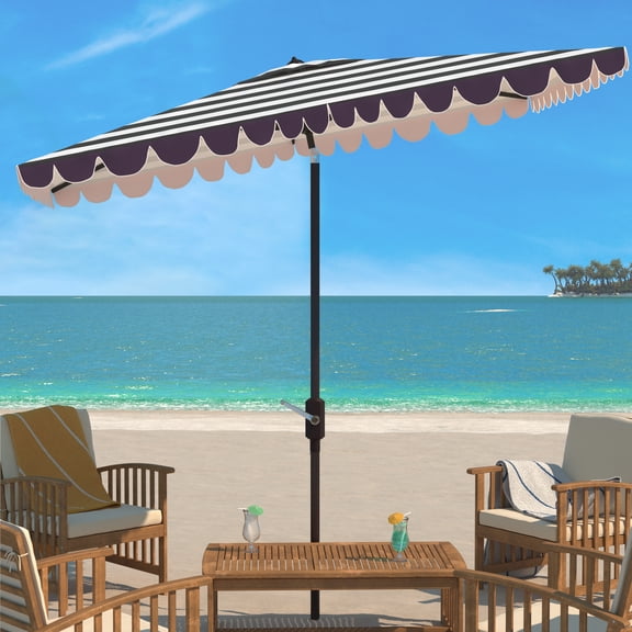 SAFAVIEH Outdoor Collection Vienna 6.5 x 10-Foot Rectangle Umbrella Black/White