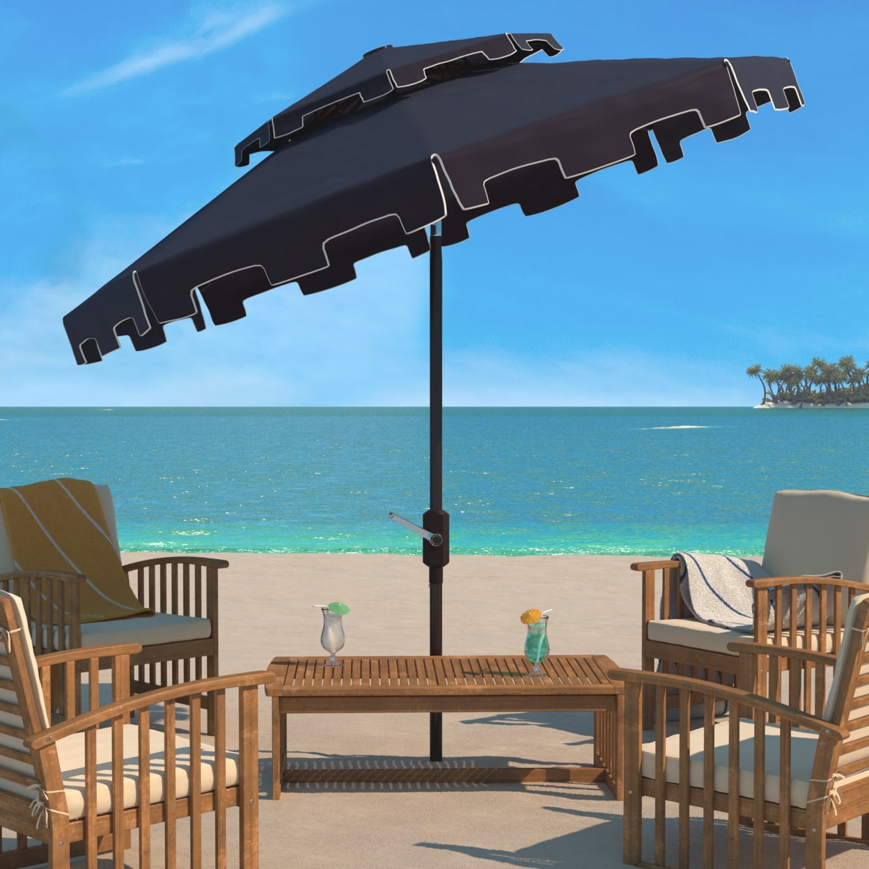 Zimmerman 9-Foot Navy and White Aluminum Double Top Market Umbrella