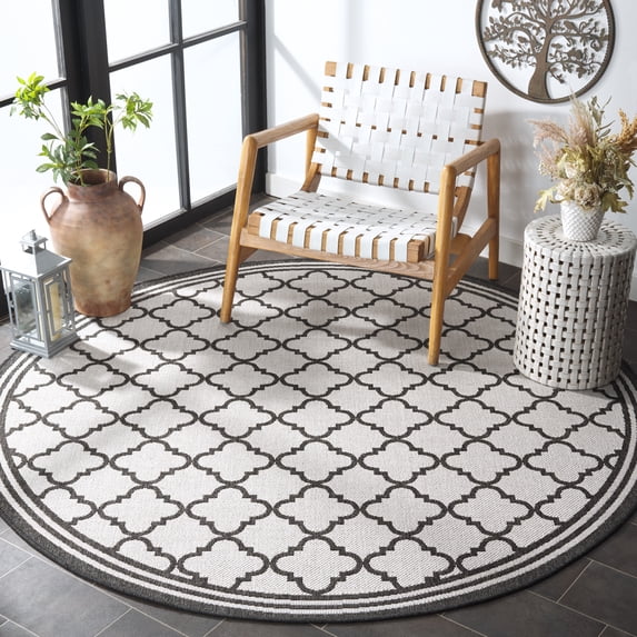 Safavieh Linden Danny Geometric Indoor/Outdoor Area Rug, Light Gray/Charcoal, 6'7" x 6'7" Round
