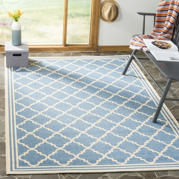Safavieh Linden Danny Geometric Indoor/Outdoor Area Rug, Blue/Creme, 6'7" x 6'7" Square