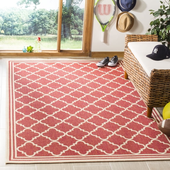 SAFAVIEH Outdoor LND121Q Linden Collection Red / Creme Rug