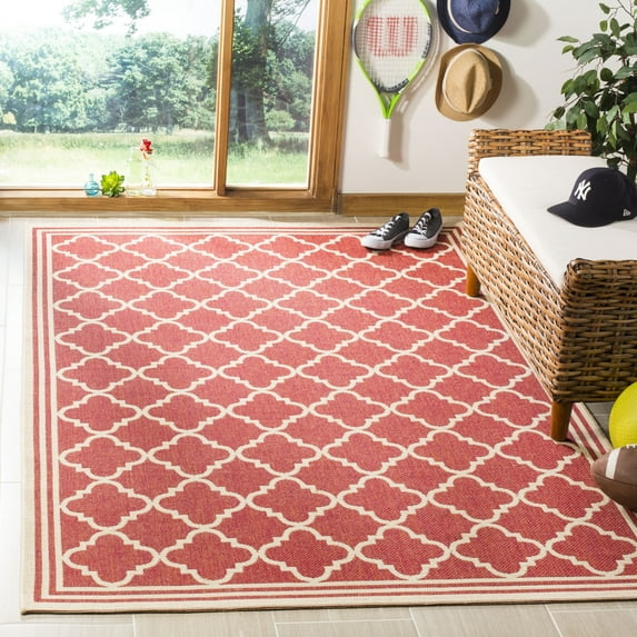 SAFAVIEH Outdoor LND121Q Linden Collection Red / Creme Rug