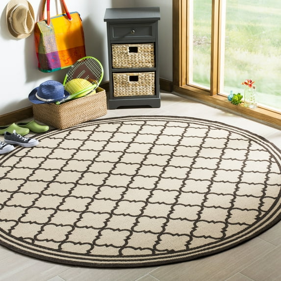 Safavieh Linden Danny Geometric Indoor/Outdoor Area Rug, Creme/Brown, 6'7" x 6'7" Round