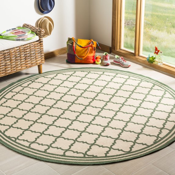 Safavieh Linden Danny Geometric Indoor/Outdoor Area Rug, Cream/Green, 6'7" x 6'7" Round