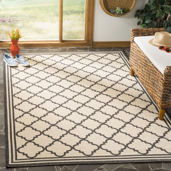 Safavieh Linden Danny Geometric Indoor/Outdoor Area Rug, Creme/Black, 6'7" x 6'7" Square