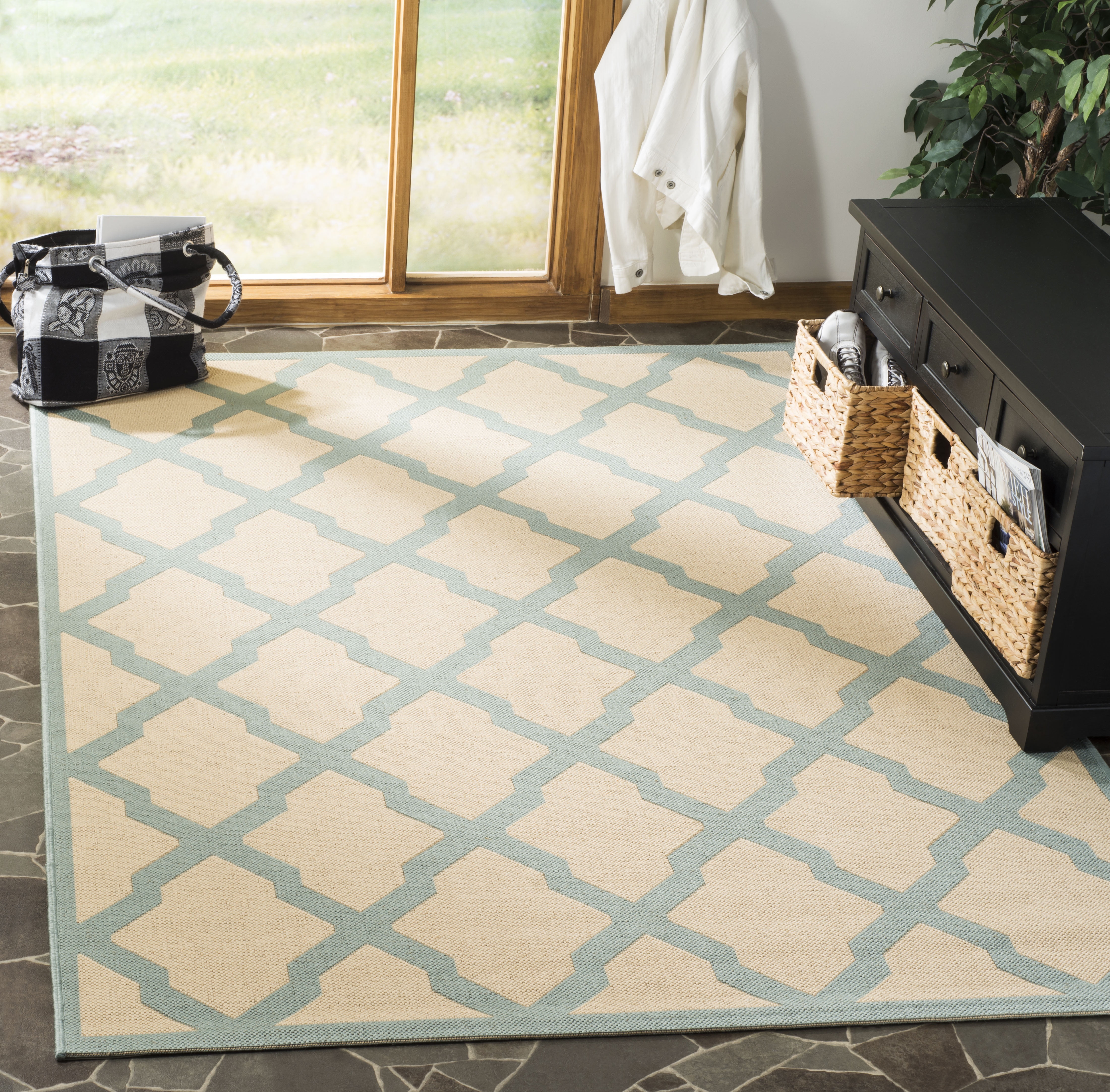 Safavieh Linden Gamal Geometric Indoor/Outdoor Area Rug, Cream/Aqua, 6'7" x 6'7" Square