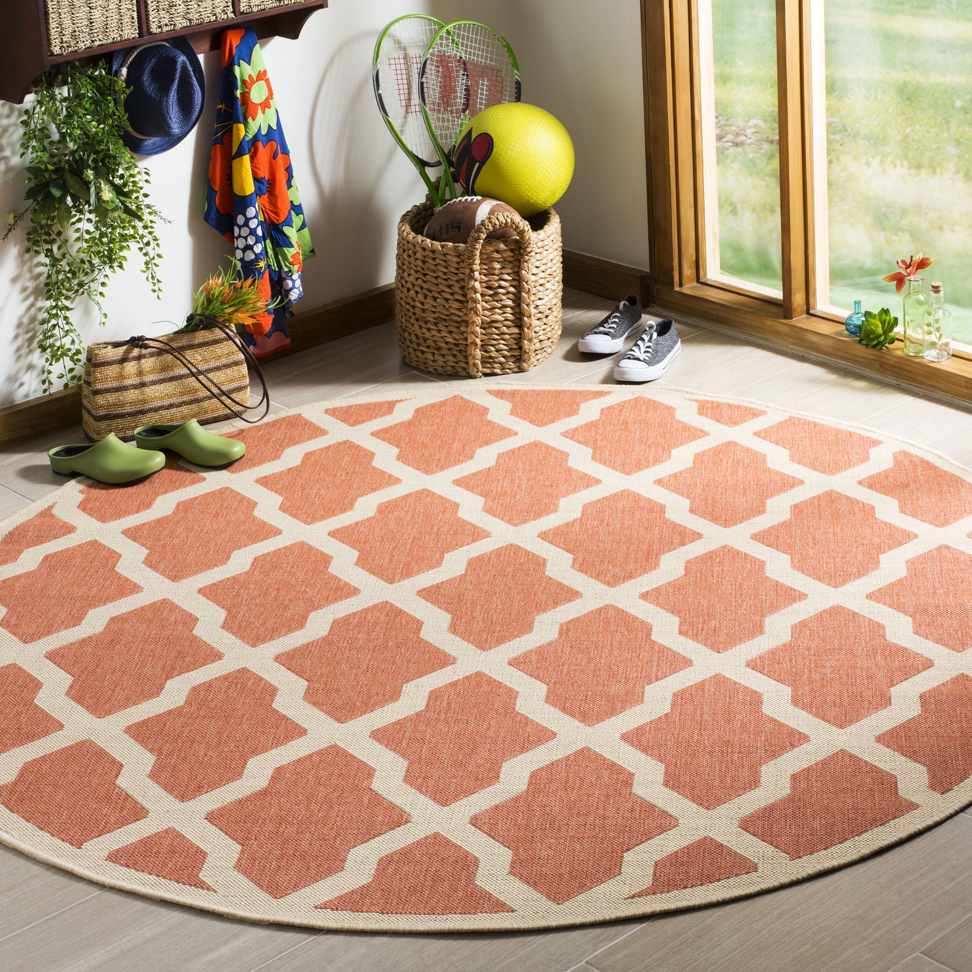 Safavieh Linden Gamal Geometric Indoor/Outdoor Area Rug, Rust/Creme, 6'7" x 6'7" Round