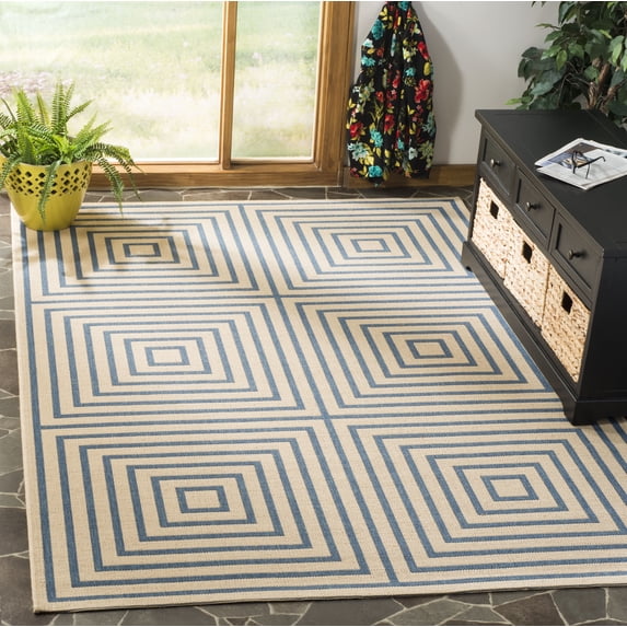 Safavieh Linden Amelia Geometric Indoor/Outdoor Area Rug, Cream/Blue, 6'7" x 6'7" Square