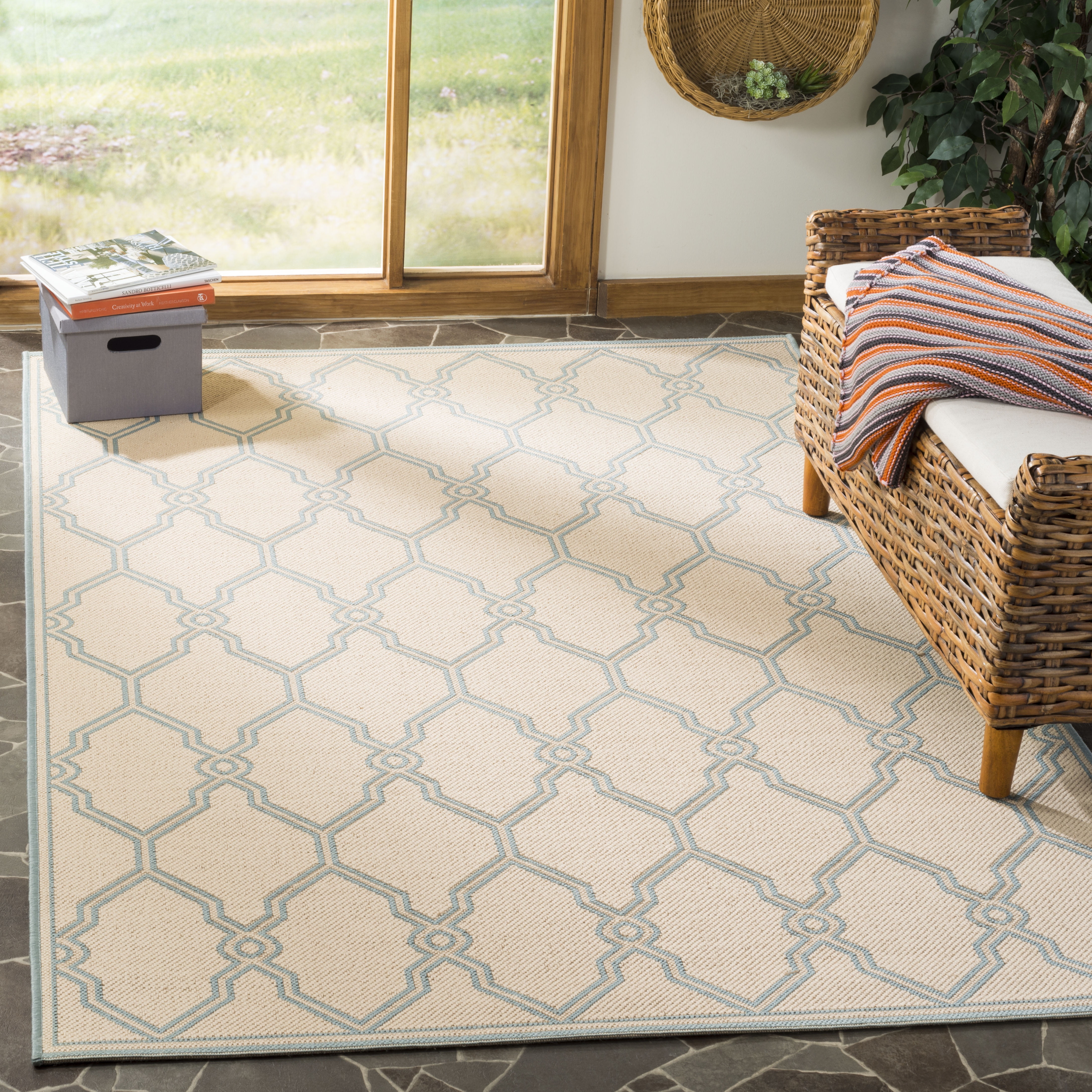 Safavieh Linden Carleton Geometric Indoor/Outdoor Area Rug, Cream/Aqua, 6'7" x 6'7" Square