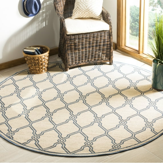 SAFAVIEH Outdoor LND124N Linden Collection Cream / Blue Rug