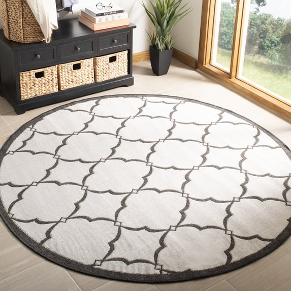 Safavieh Linden Ognena Geometric Indoor/Outdoor Area Rug, Light Gray/Charcoal, 6'7" x 6'7" Round