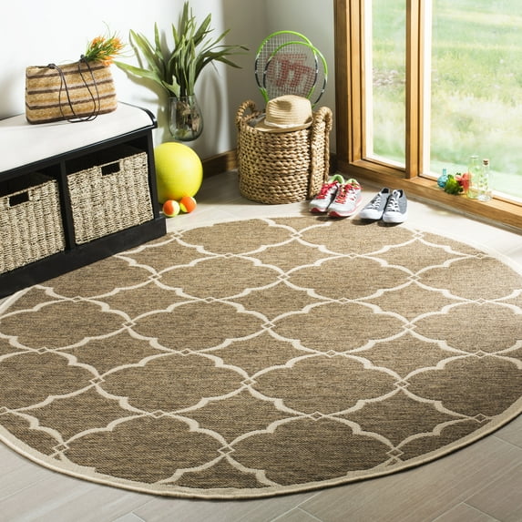 Safavieh Linden Ognena Geometric Indoor/Outdoor Area Rug, Beige/Cream, 6'7" x 6'7" Round