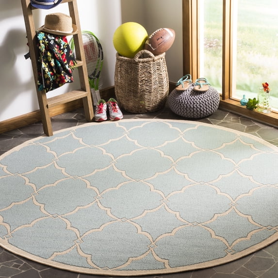 Safavieh Linden Ognena Geometric Indoor/Outdoor Area Rug, Aqua/Cream, 6'7" x 6'7" Round