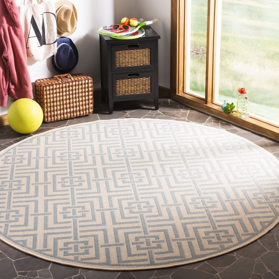 Safavieh Linden Derbhile Geometric Indoor/Outdoor Area Rug, Cream/Aqua, 6'7" x 6'7" Round