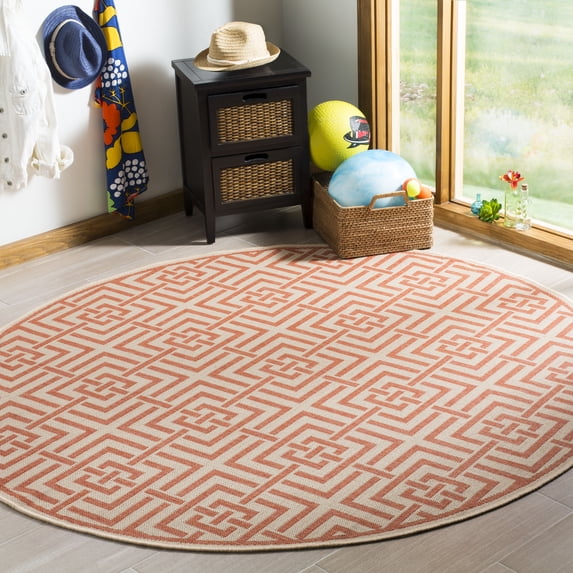 Safavieh Linden Derbhile Geometric Indoor/Outdoor Area Rug, Cream/Rust, 6'7" x 6'7" Round