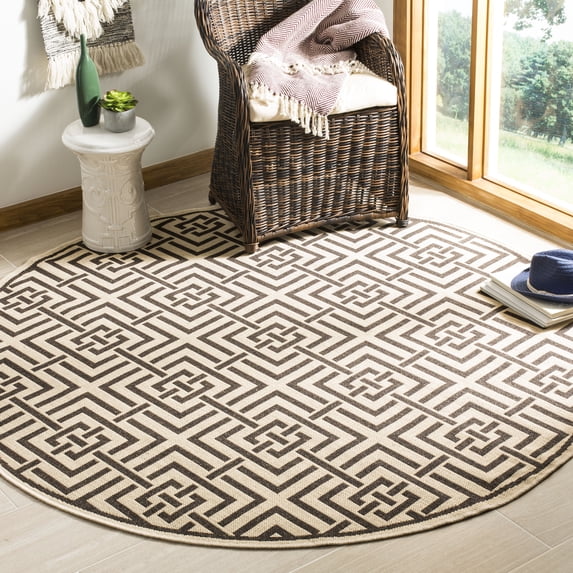 Safavieh Linden Derbhile Geometric Indoor/Outdoor Area Rug, Creme/Brown, 6'7" x 6'7" Round