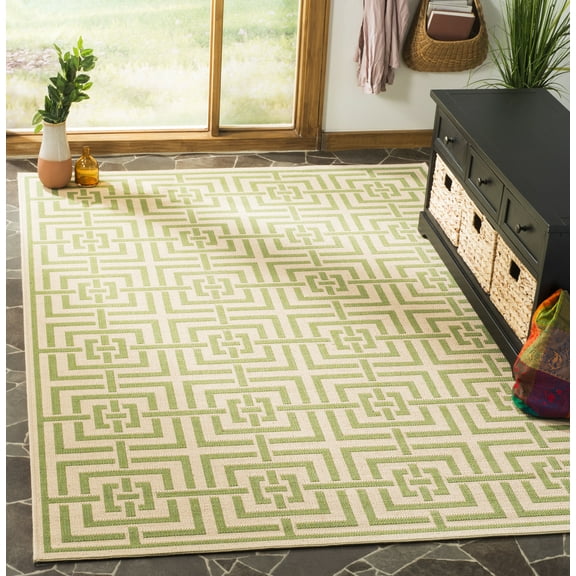 Safavieh Linden Derbhile Geometric Indoor/Outdoor Area Rug, Cream/Olive, 6'7" x 6'7" Square
