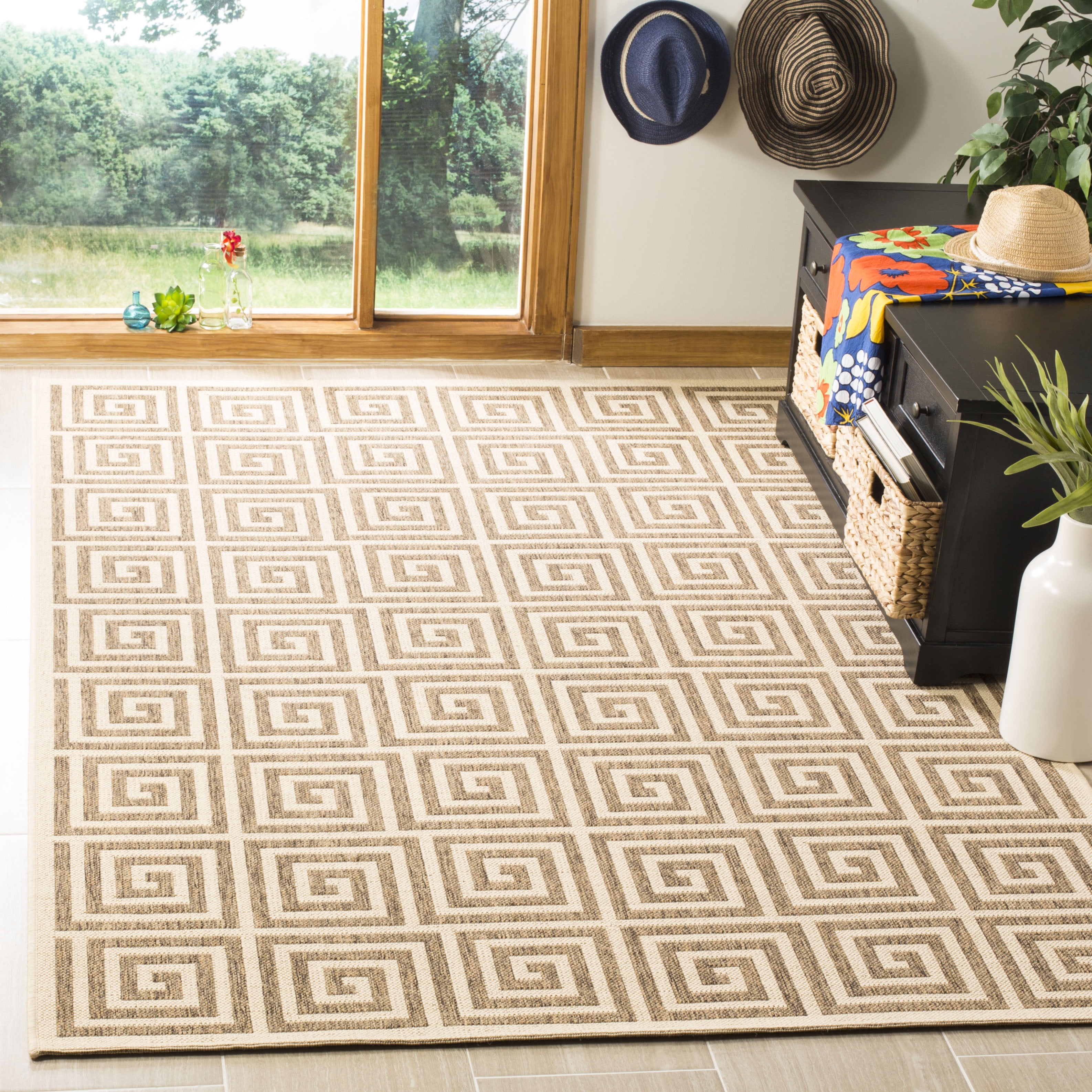 Linden Square Beige & Cream Geometric Easy-Care Area Rug 6'7''