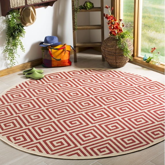 Safavieh Linden Joetta Geometric Indoor/Outdoor Area Rug, Red/Creme, 6'7" x 6'7" Round