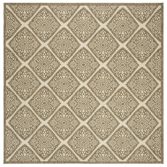 SAFAVIEH Linden Franco Geometric Indoor/Outdoor Area Rug, Cream/Beige, 6'7" x 6'7" Square
