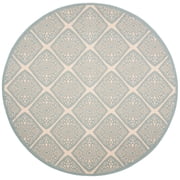 SAFAVIEH Linden Franco Geometric Indoor/Outdoor Area Rug, Cream/Aqua, 6'7" x 6'7" Round