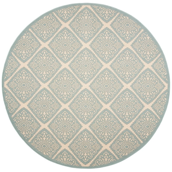 SAFAVIEH Linden Franco Geometric Indoor/Outdoor Area Rug, Cream/Aqua, 6'7" x 6'7" Round