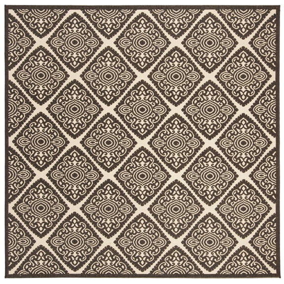 SAFAVIEH Linden Franco Geometric Indoor/Outdoor Area Rug, Creme/Brown, 6'7" x 6'7" Square