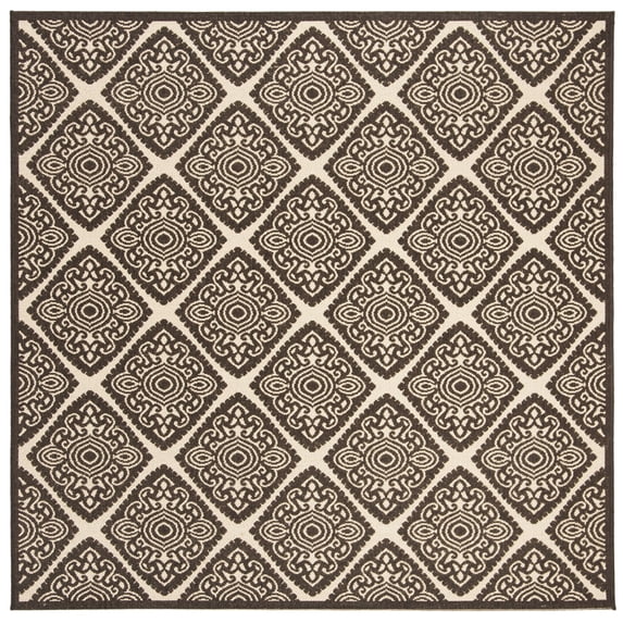 SAFAVIEH Linden Franco Geometric Indoor/Outdoor Area Rug, Creme/Brown, 6'7" x 6'7" Square