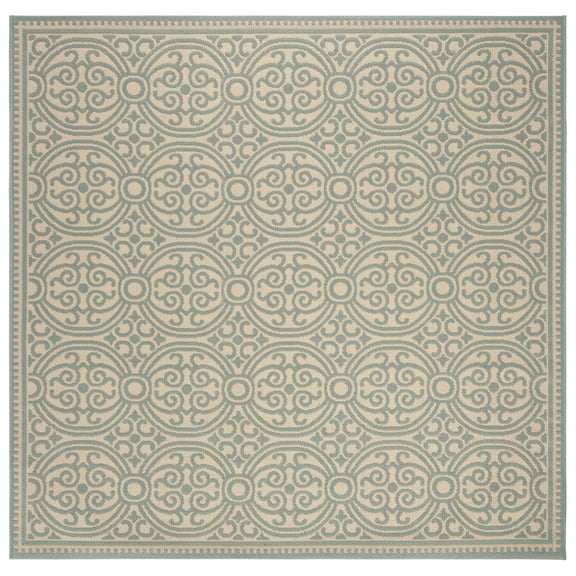 SAFAVIEH Linden Odetta Geometric Indoor/Outdoor Area Rug, Aqua/Cream, 6'7" x 6'7" Square