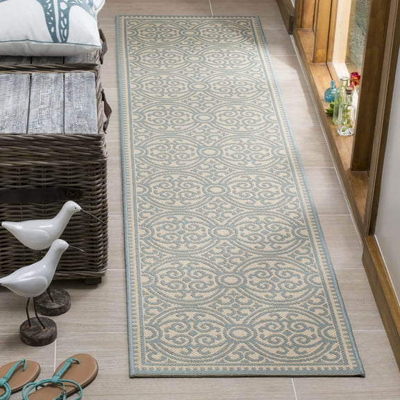 SAFAVIEH Outdoor LND134K Linden Collection Aqua / Cream Rug