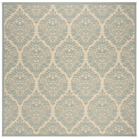 SAFAVIEH Linden Bryony Geometric Indoor/Outdoor Area Rug, Cream/Aqua, 6'7" x 6'7" Square