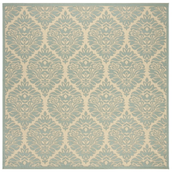 SAFAVIEH Linden Bryony Geometric Indoor/Outdoor Area Rug, Cream/Aqua, 6'7" x 6'7" Square