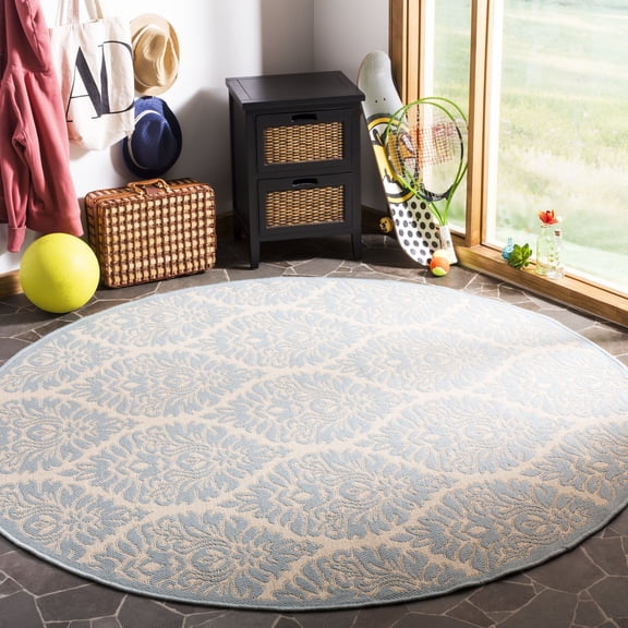 SAFAVIEH Outdoor LND135L Linden Collection Cream / Aqua Rug