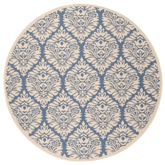 SAFAVIEH Linden Bryony Geometric Indoor/Outdoor Area Rug, Blue/Creme, 6'7" x 6'7" Round