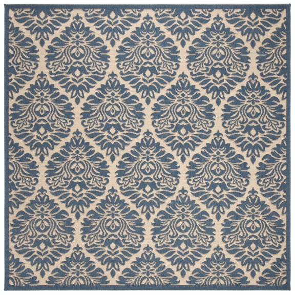 SAFAVIEH Linden Bryony Geometric Indoor/Outdoor Area Rug, Cream/Blue, 6'7" x 6'7" Square